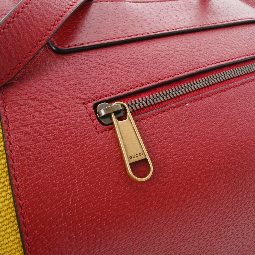 Gucci Daypack Backpack Baiadera Blue Stripe Leather Red Canvas Yellow - Picture 9 of 11
